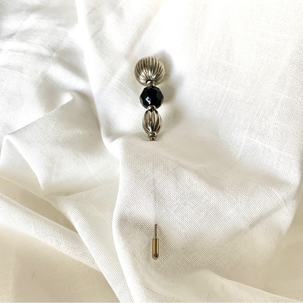 Vintage Silver Tone Hat Pin | Black Faceted Glass Bead | Edwardian Style Pin